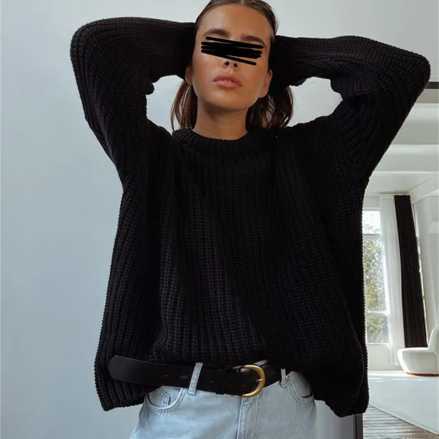 Loose Long Sleeve Idle Style Pullover Sweater For Women Black - Shop at LoveMi