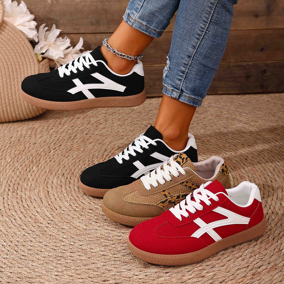 Large Size Color Blocked Round Toe Women's Shoes