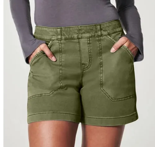 Women's High Waist Overalls Casual Pants Cotton And Linen Thin A Line Six Inch Army Green - Shop at LoveMi