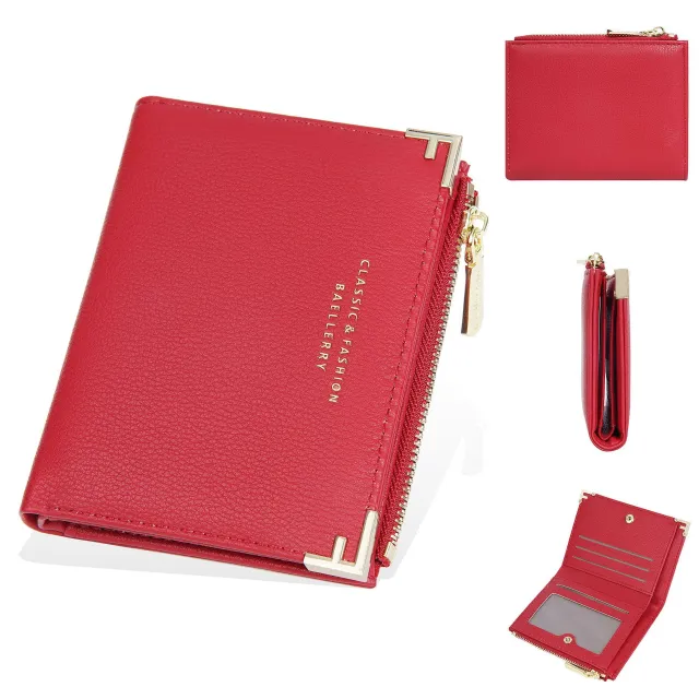 Women's Wallet Short Multiple Card Slots Zipper Bag Coin Purse Red - Shop at LoveMi