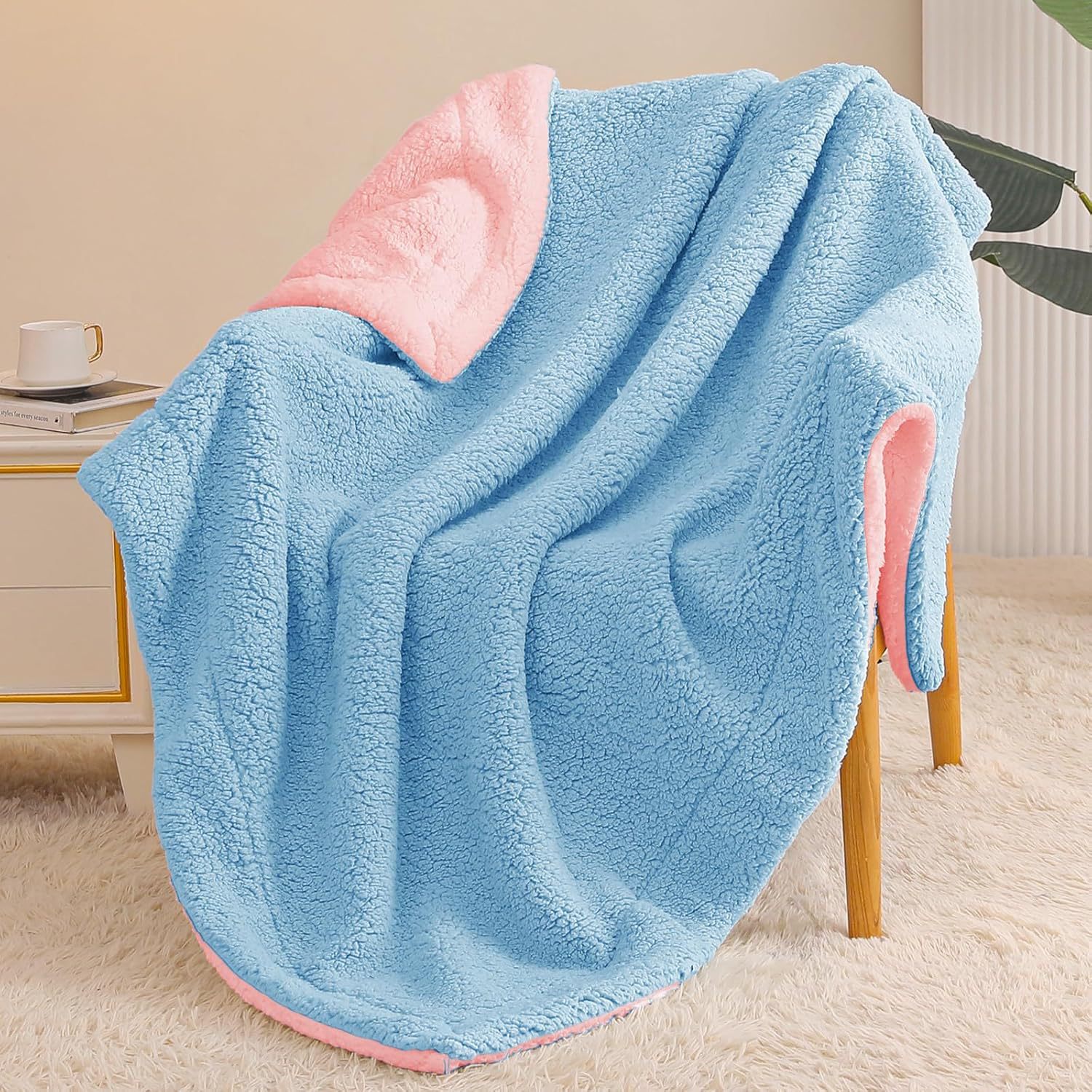 Two-Layer Double-Sided Lambswool Blanket With Contrasting Colorsperfect As A, picture 4 of 12