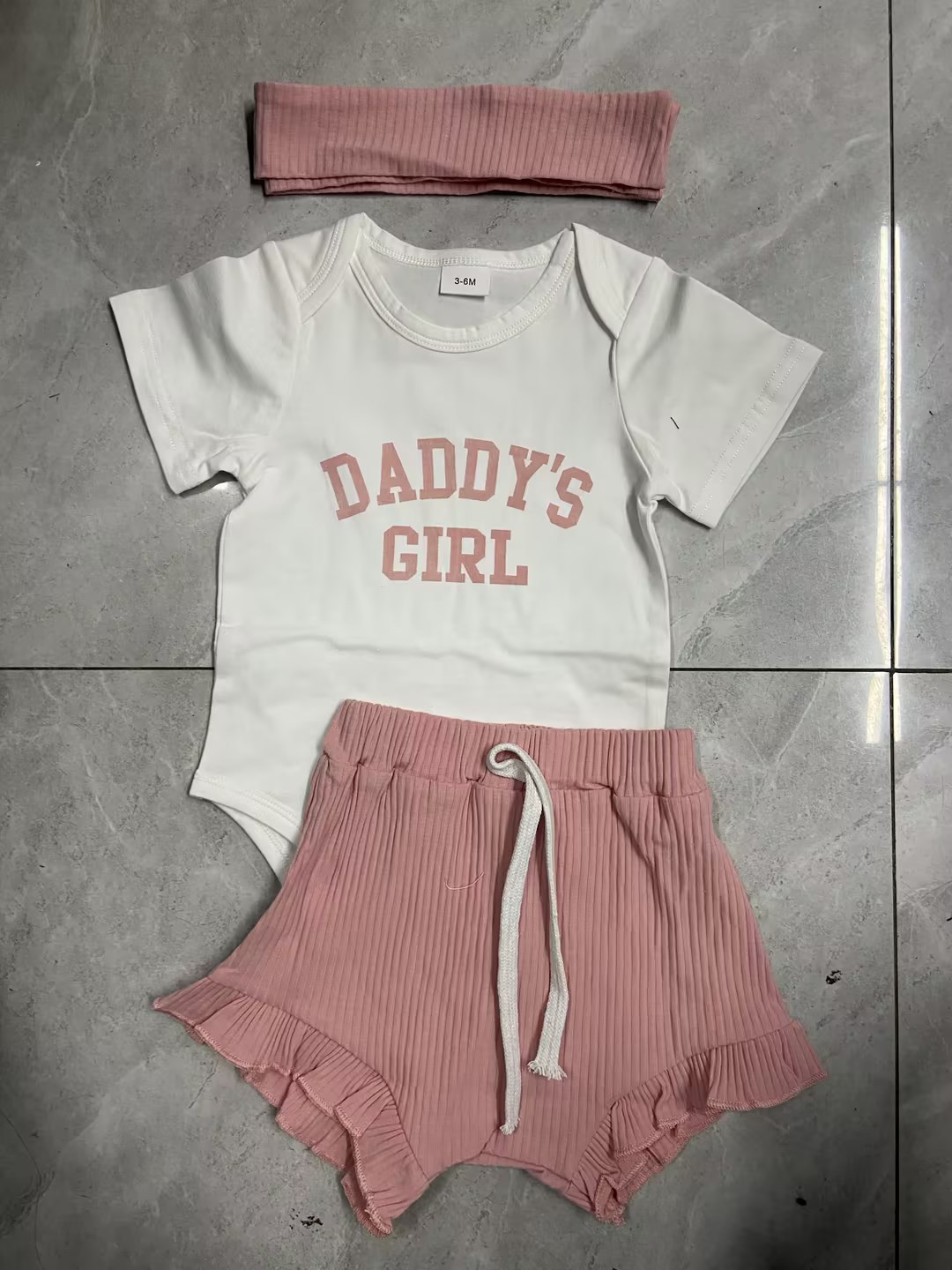 Girls' Letter Print Short-sleeve Romper Shorts Headscarf Three-piece Set