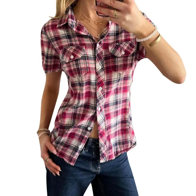 Simple Single breasted Lapel Slim Shirt For Women Pink - Shop at LoveMi