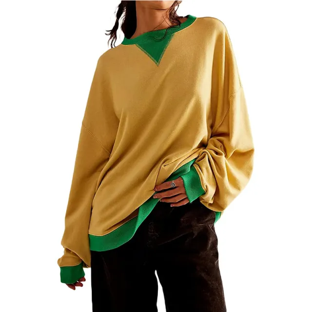Loose Casual Contrast Color Sweater For Women Ginger Yellow - Shop at LoveMi