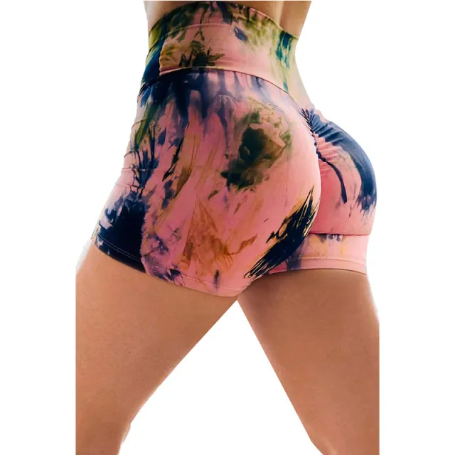 Summer Sports Pants Tie dye Fitness High Waist Sexy Yoga Shorts Pink - Shop at LoveMi