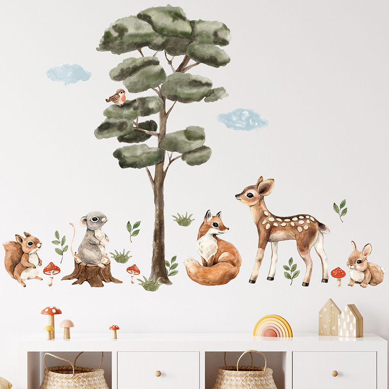 Title 6, Cartoon Big Tree Cute Small Animal Self-adhesiv...