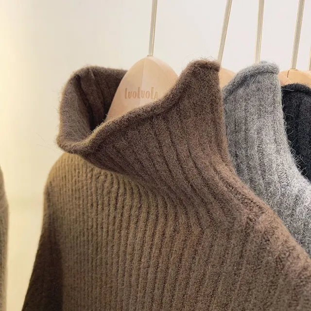 Half Collar Thickened All matching Solid Color Bottoming Sweater Brown - Shop at LoveMi