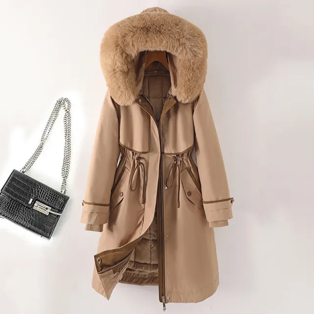 Women's Cotton padded Coat With Removable Lining Hooded Down Khaki - Shop at LoveMi