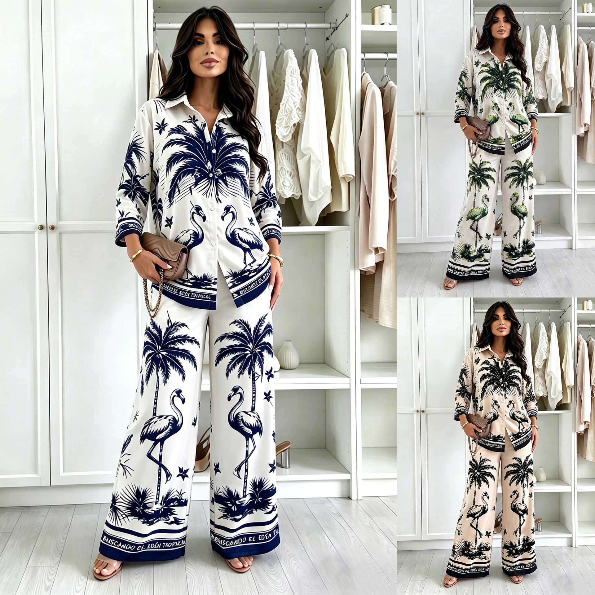 Stylish Printed Blouse Top Patterned Pants Set