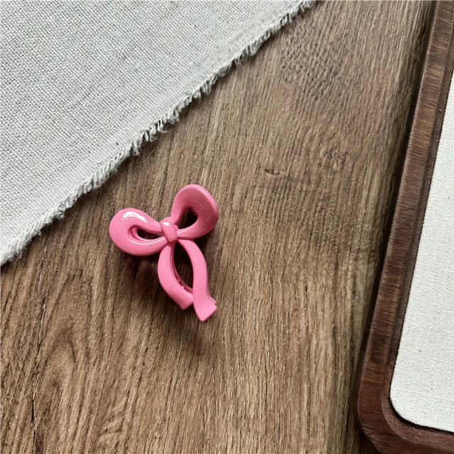 Small Size Bow Claw Side Cropped Hair Clip Solid Color Pink - Shop at LoveMi