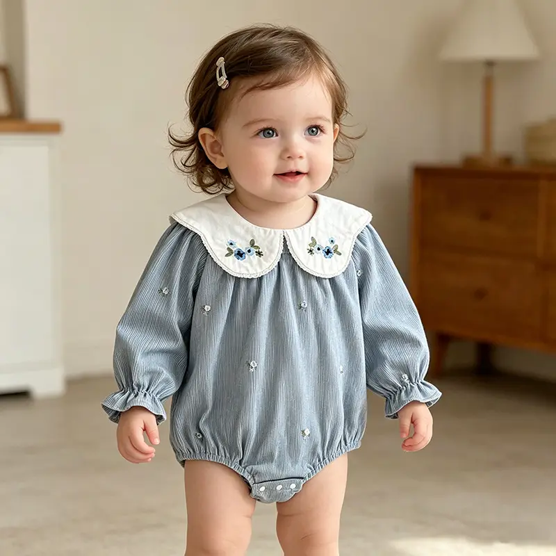 Western-style Embroidered-collar Long-sleeve Romper
