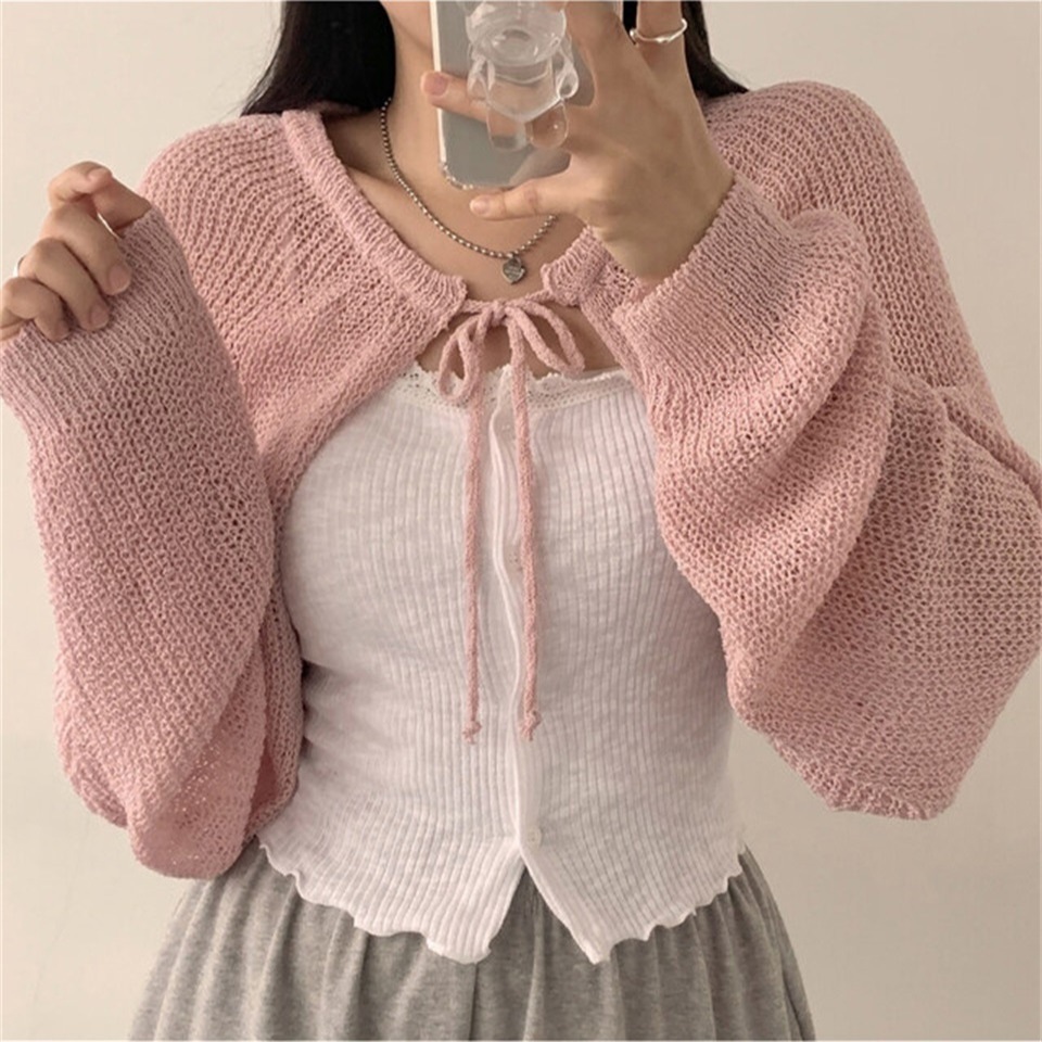 Ice-silk Short Shawl With Tie Belt