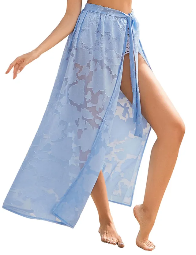 Sarong Transparent Floral Swimsuit Overskirt Light Blue - Shop at LoveMi