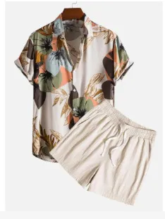 Cardigan Casual Printed Short Sleeves Shirt Beach Suit Men Suit 14 - Shop at LoveMi