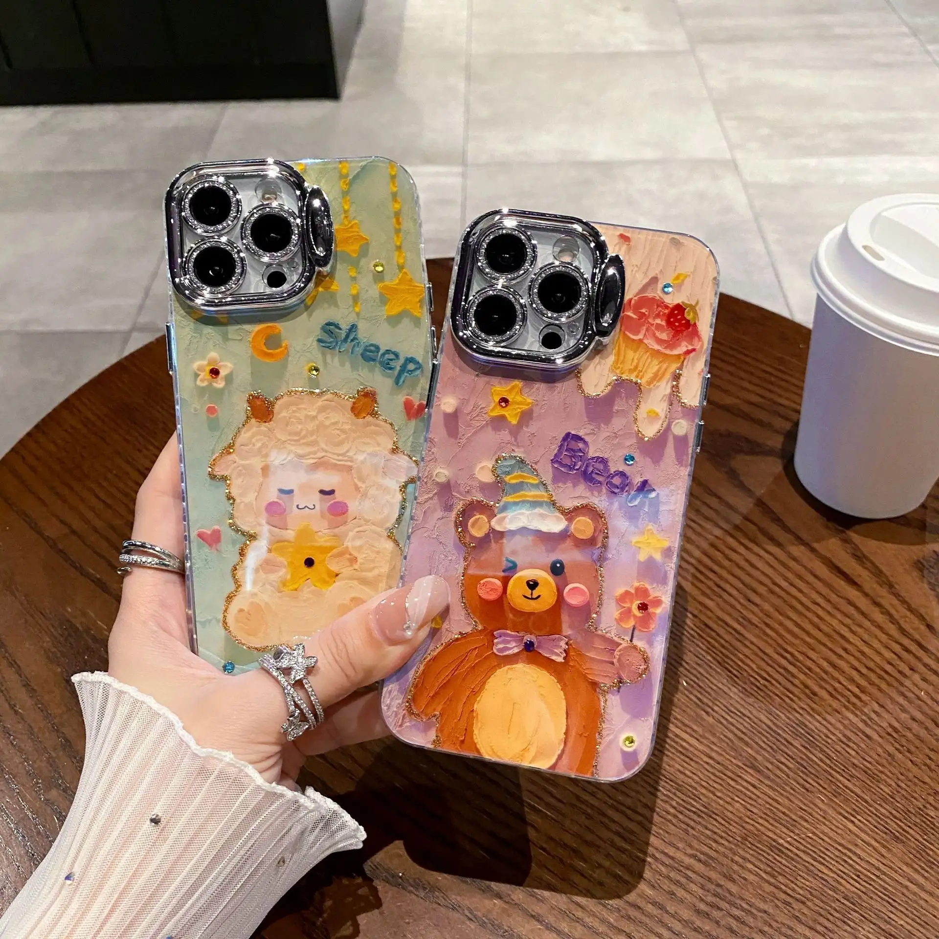 Blue Light Epoxy Sheep Bear All-inclusive Silicone Phone Case