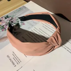 Simple PU Leather Knotted Wide Brim Hair Band - Pink - View 1