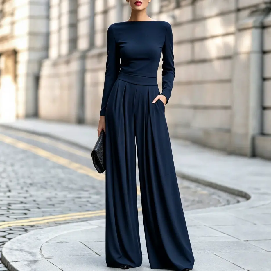 Women's Long-sleeved Wide-leg Casual Jumpsuit