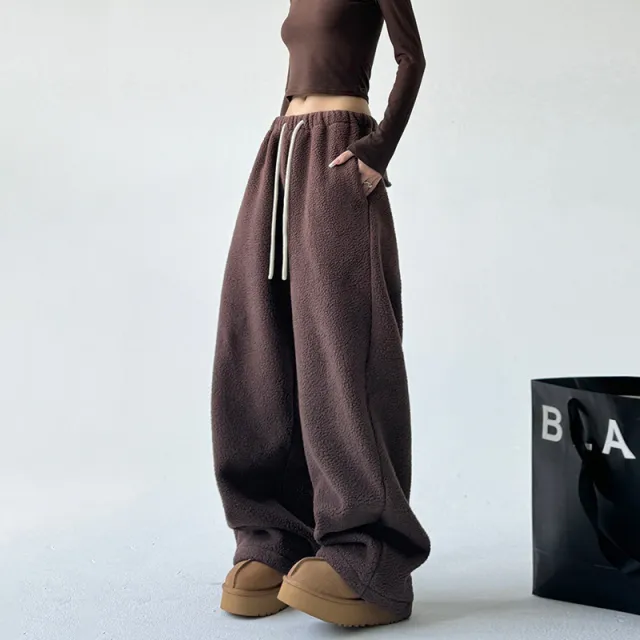 Cashmere Warm Wide leg Pants For Women Winter Coffee - Shop at LoveMi