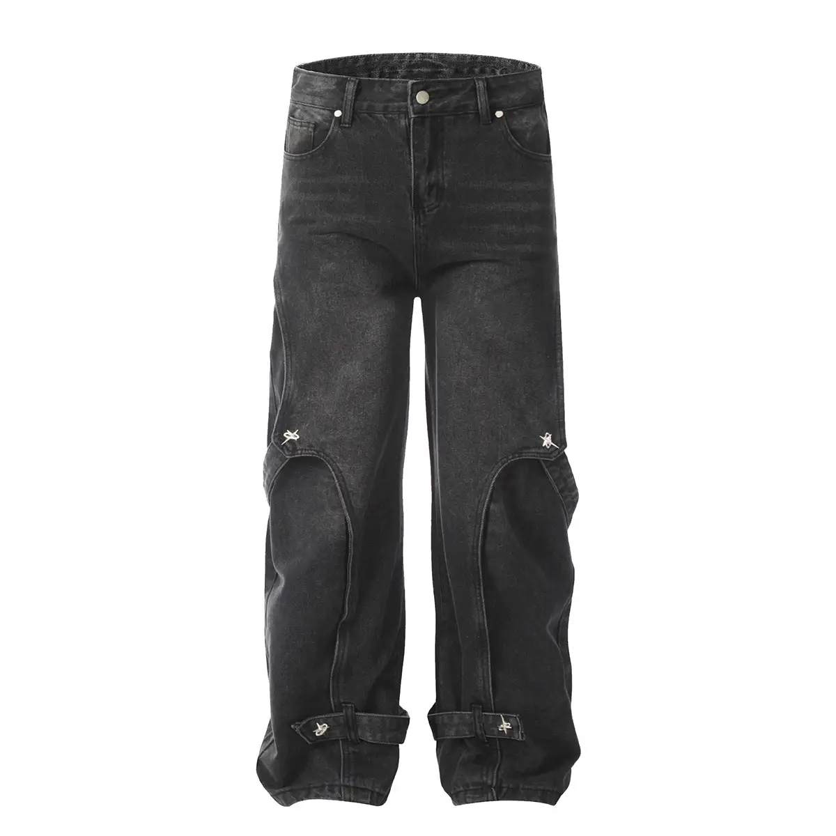 Retro Jeans Heavy Industry Stitching Design Wide Leg Trousers