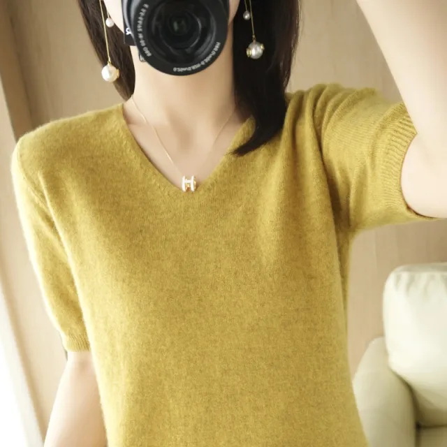 Round Neck Loose Base T Shirt Women Mustard Yellow - Shop at LoveMi