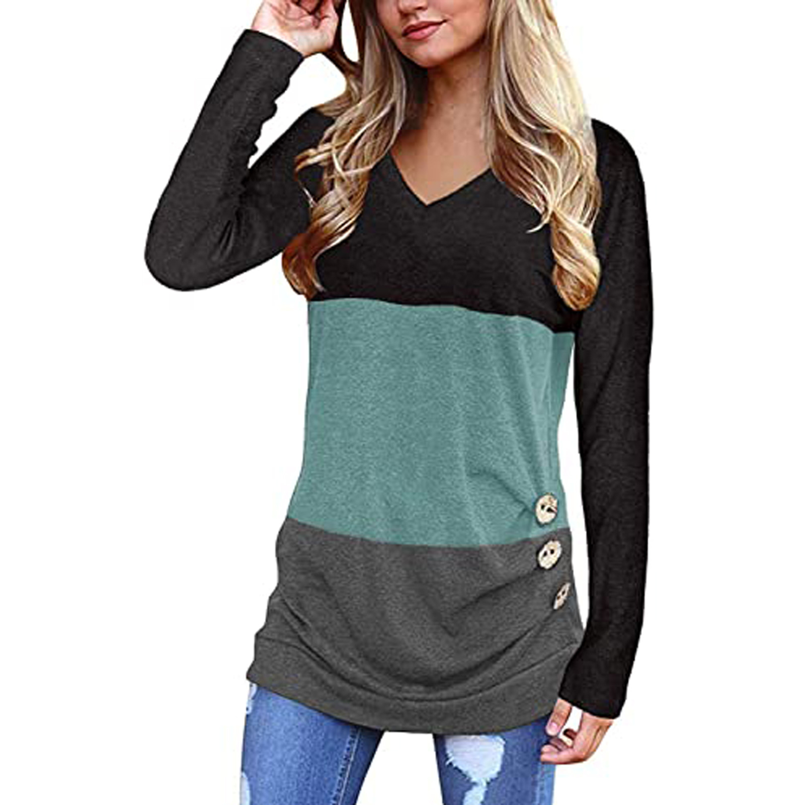 Title 10, V-Neck Solid Color Women