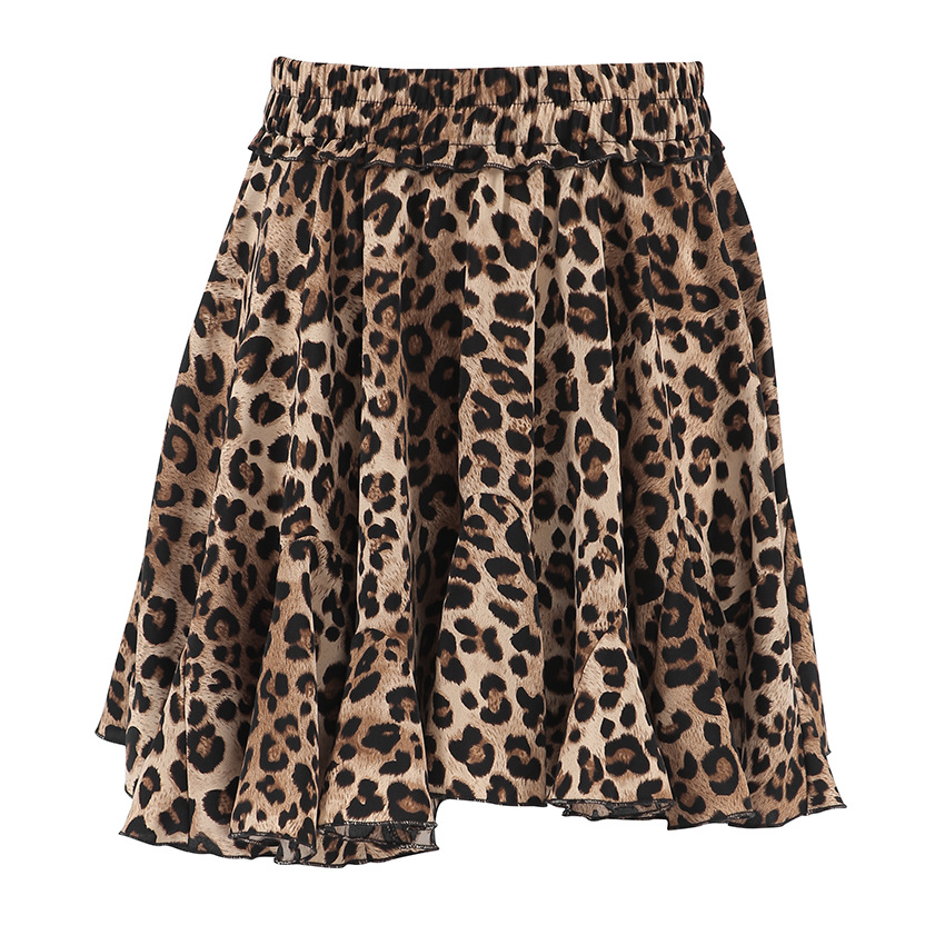 American Retro High Waist Leopard-print Design Asymmetric A- Line Skirt Short Skirt - Image 5