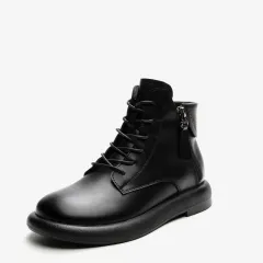 Women's Winter New Fleece-lined Warm Flat Bottom Short Boots - Black - View 1