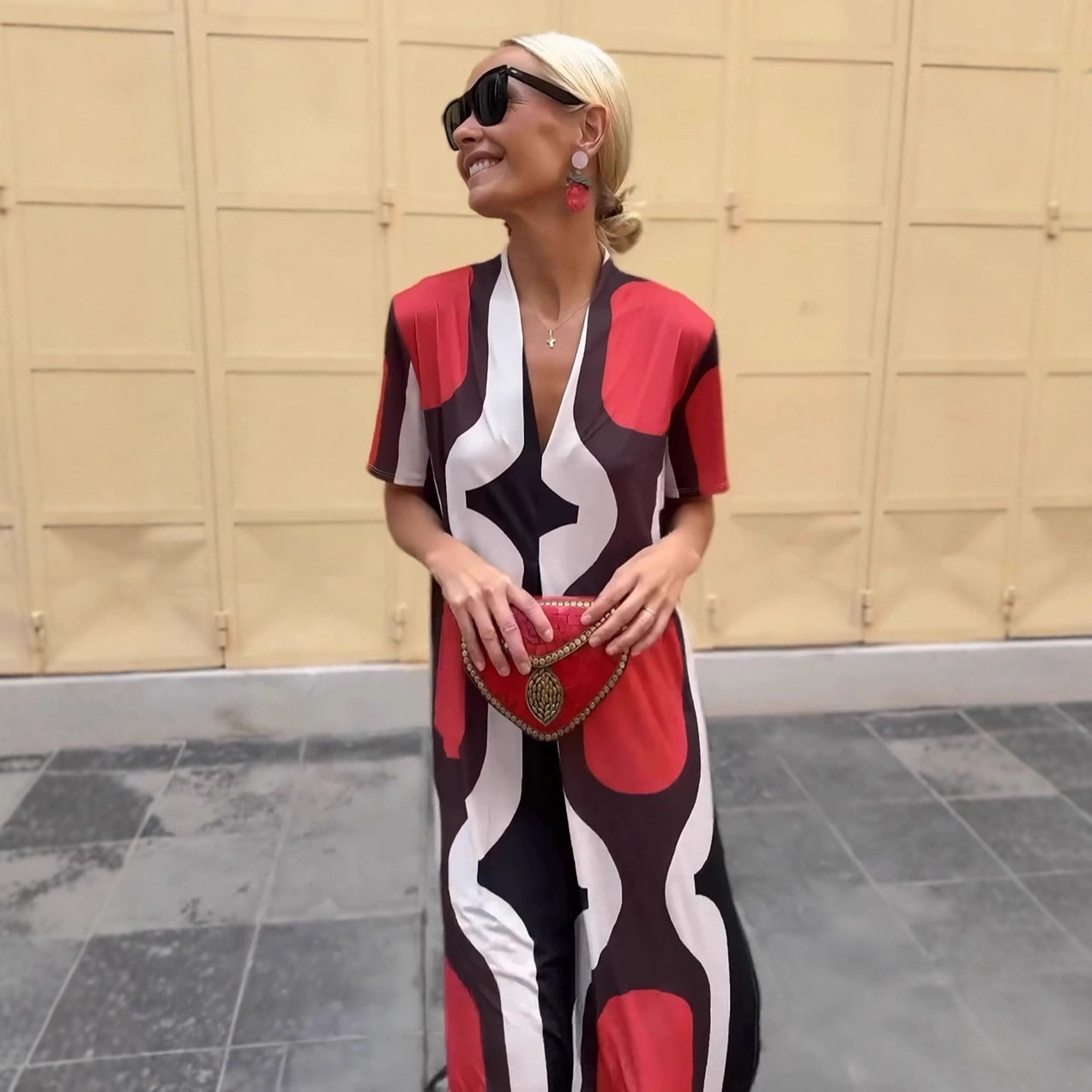 Women's Ethnic Print Loose Short Sleeve Dress Red - Shop at LoveMi