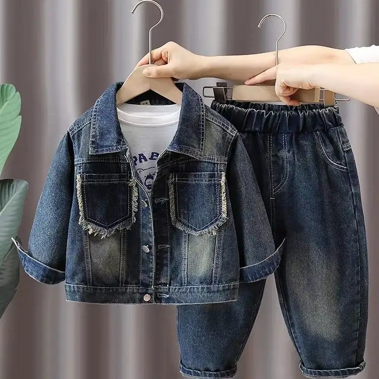 Boys Fashionable Denim Jacket And Pants Set