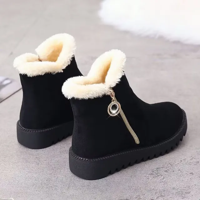Fashionable And Versatile Fleece lined Thick Flat Warm Women's Ankle Boots Black - Shop at LoveMi
