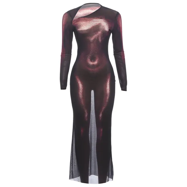Sexy Slant Collar Slim Fit Long Sleeve Printed Dress Black - Shop at LoveMi