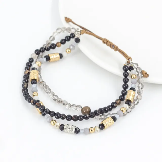 Multi layer Winding Natural Stone Beaded Alloy Bracelet Black - Shop at LoveMi