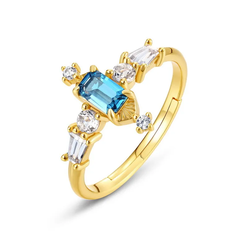 New Light Luxury Retro London Blue Topaz Ring S925 - Adjustable Opening