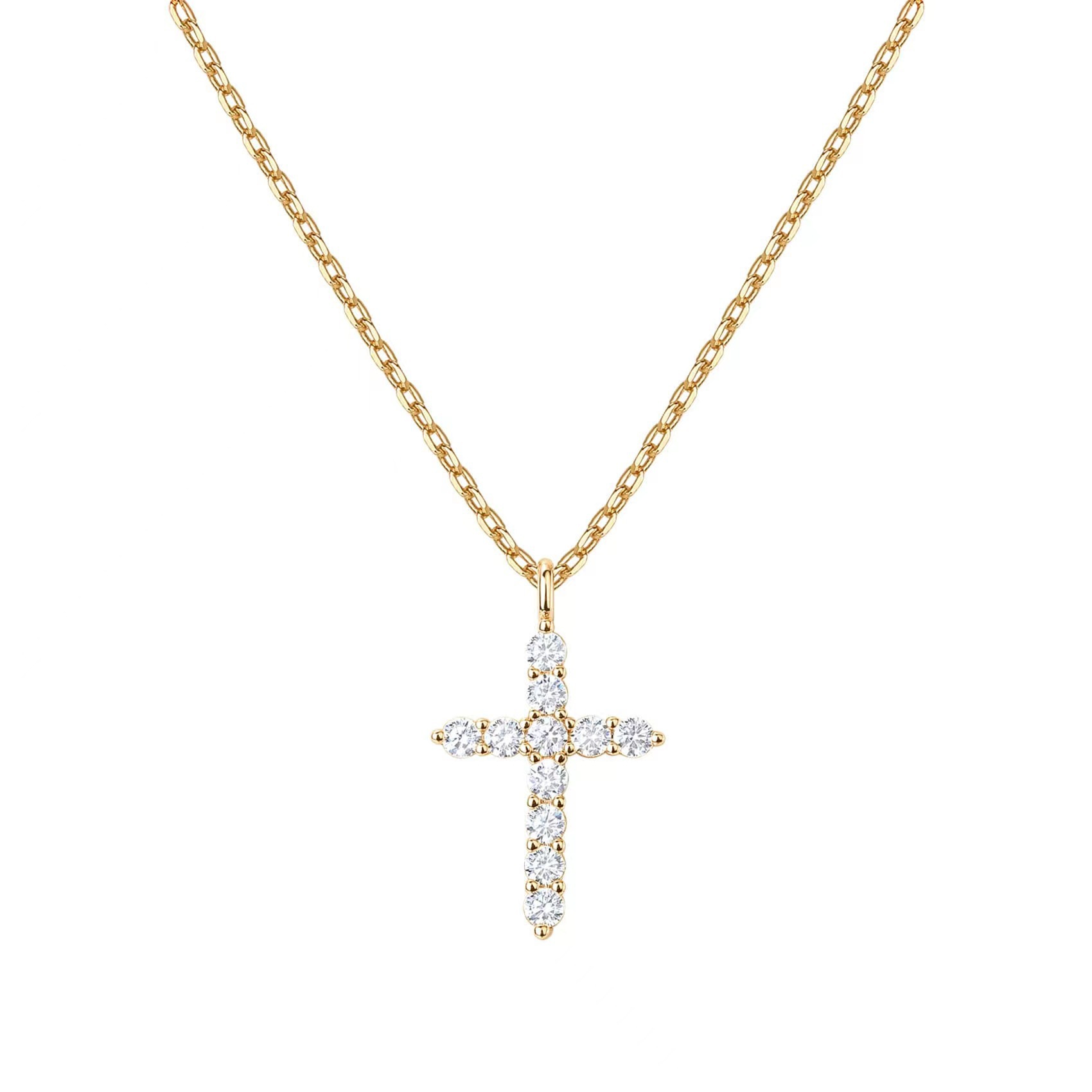 S925 Sterling Silver Diamond Inlaid Cross Necklace