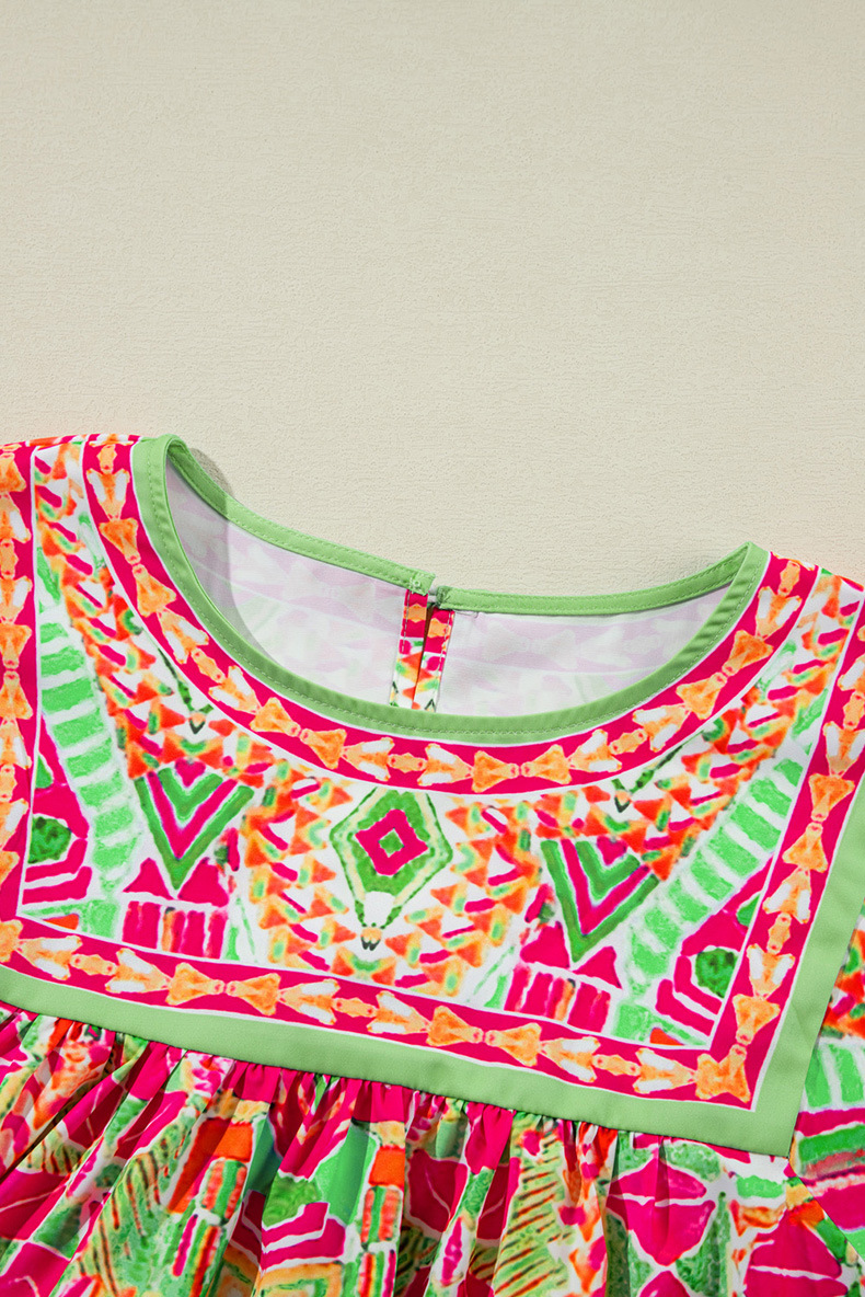 Women's Fashion Colorblock Printed Chiffon Shirt