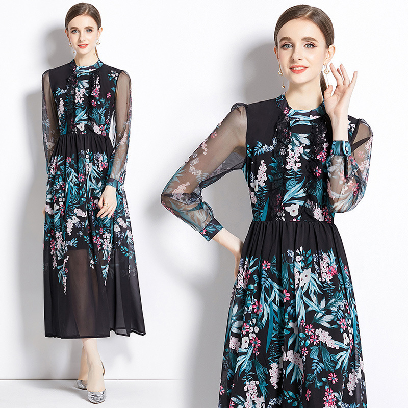 High-Waist Long-Sleeve Dress