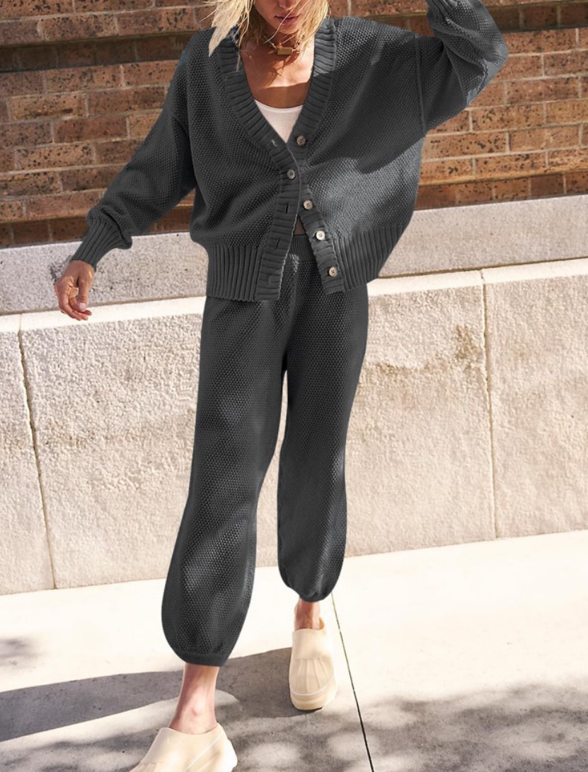 European And American Simple Solid Color Casual Cardigan Suit