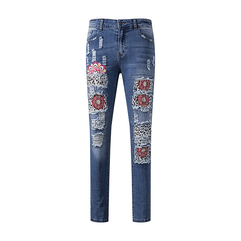 Ripped Jeans Women's Ethnic Style High Waist Sky Blue - Shop at LoveMi