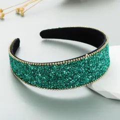 Shiny Diamond-encrusted Wide-brimmed Korean Style High Sense Face Wash Hair Band - Blue And Green - View 1