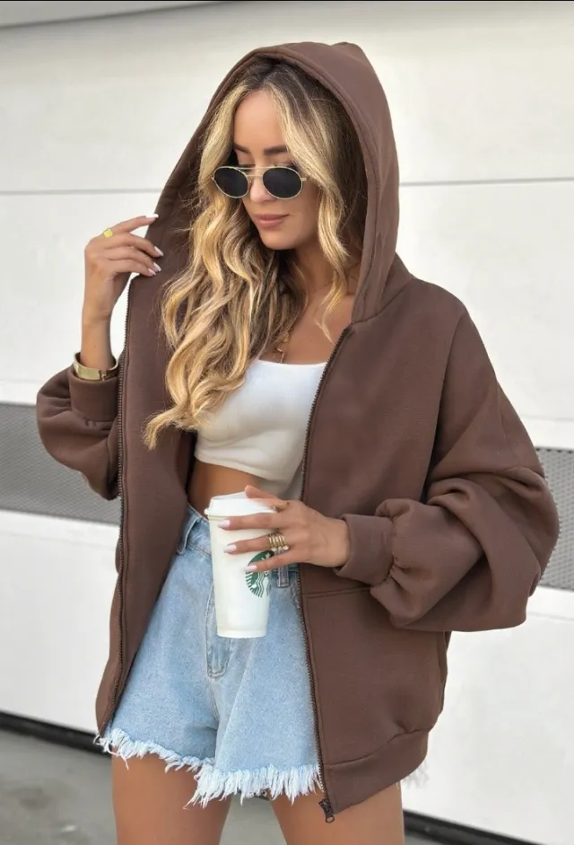 Fashion Hooded Casual Female Cardigan Top Light Brown - Shop at LoveMi