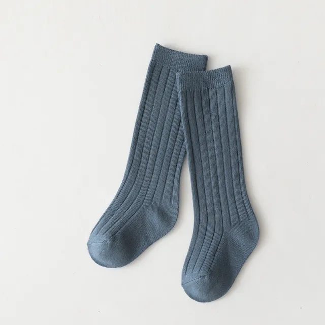 Sunken Stripe Socks Baby Plain Middle long Stockings Denim Blue - Shop at LoveMi