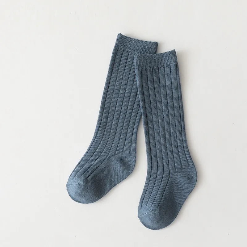 Sunken Stripe Socks Baby Plain Middle-long Stockings - Denim Blue