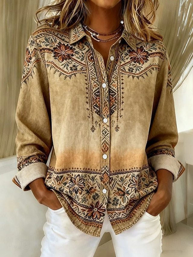 Loose-Fitting Long-Sleeve Lapel-Neck Printed Shirt 22 f1618fd3 a5eb 4151 93a3 ce8d85a37516