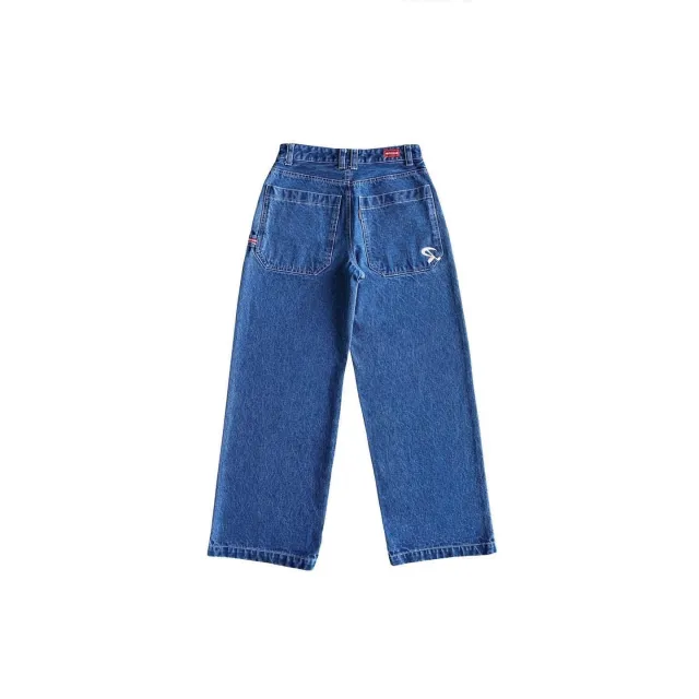 Retro Pocket Embroidered Versatile Loose Wide Leg High Street Casual Jeans American Blue - Shop at LoveMi