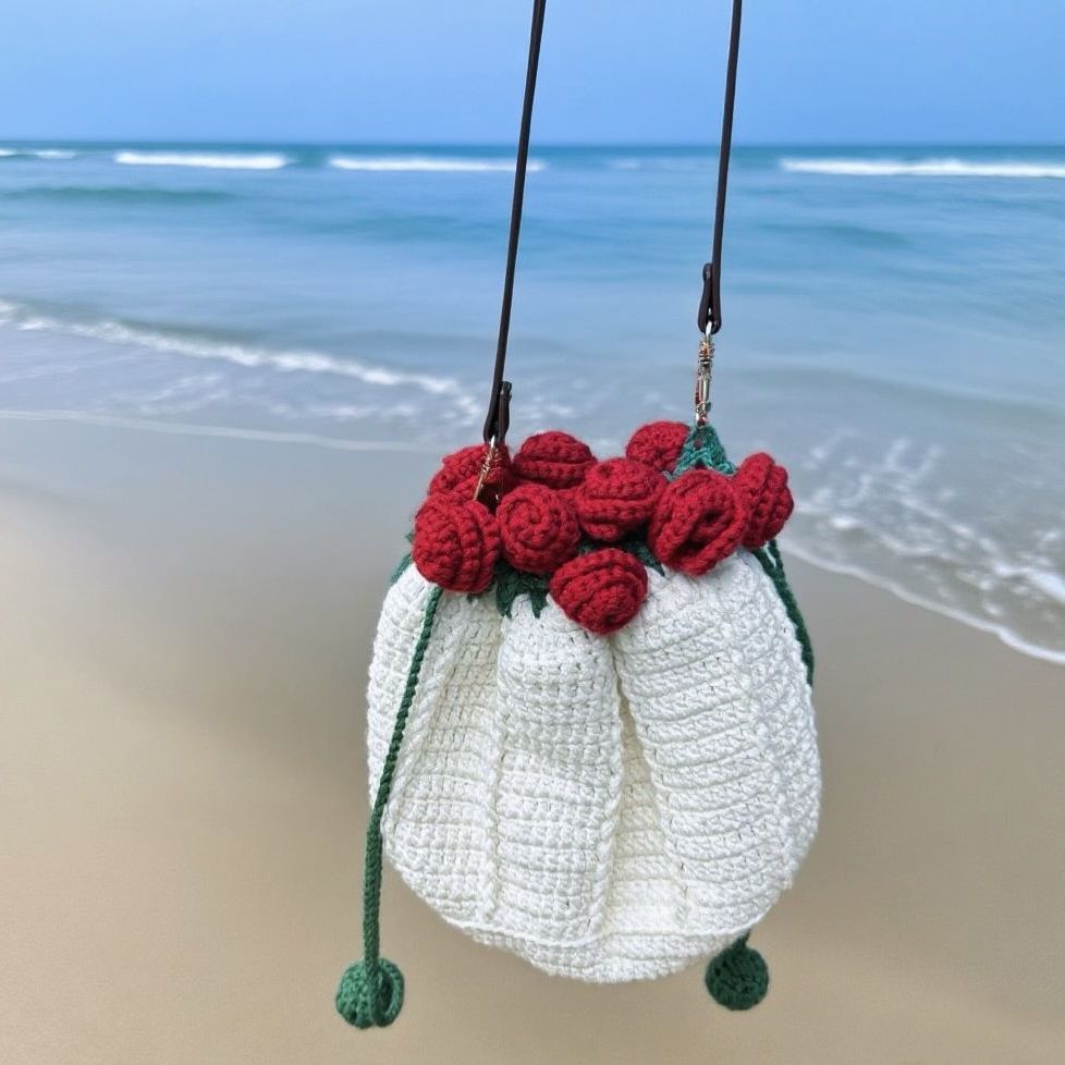 Handmade Woven Rose-flower Tote Bag