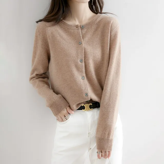 New Thin Round Neck Sweater Coat Short Outer Tops Golden Camel - Shop at LoveMi
