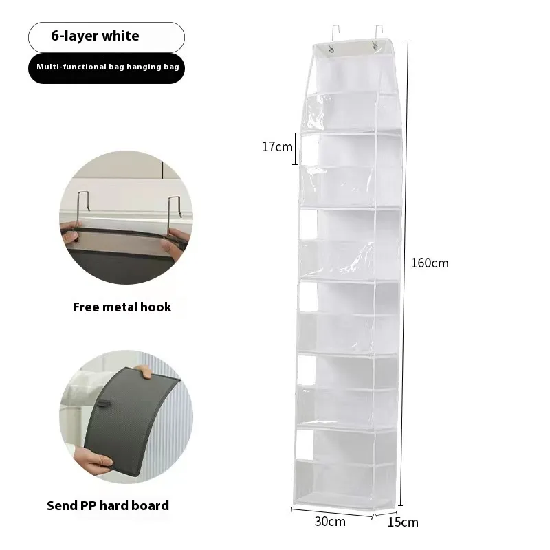 Home Door Rear Transparent Visual Multifunctional Hanging Storage Bag - 6 Grid White