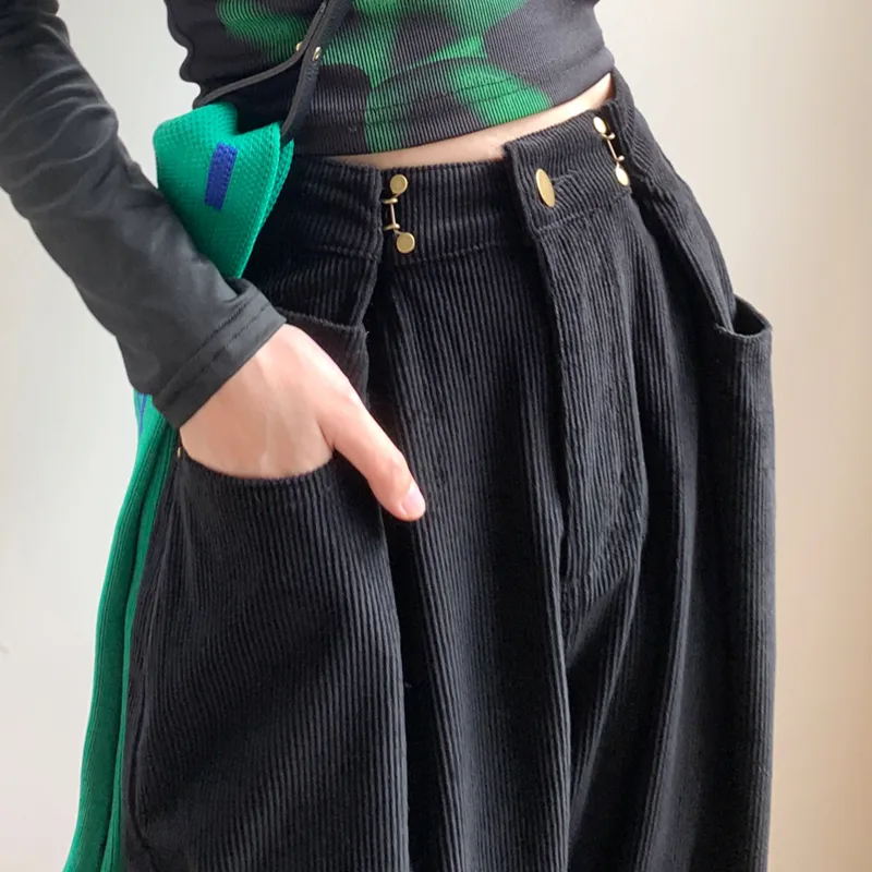 Women's Fashion High Waist Straight Drooping Loose-fitting Slimming Pants - Black Regular
