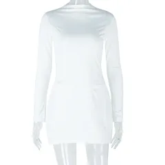 Long Sleeve Slim Waist A-line Dress Fashion - White - View 1