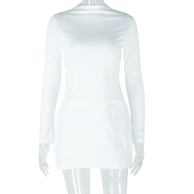 Long Sleeve Slim Waist A line Dress Fashion White - Shop at LoveMi